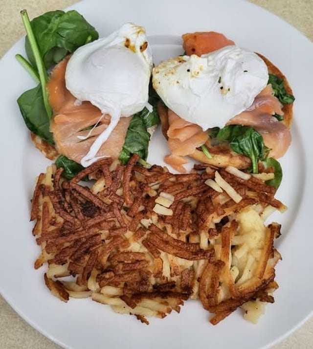 Smoked Salmon and Spinach Eggs Benedict.
